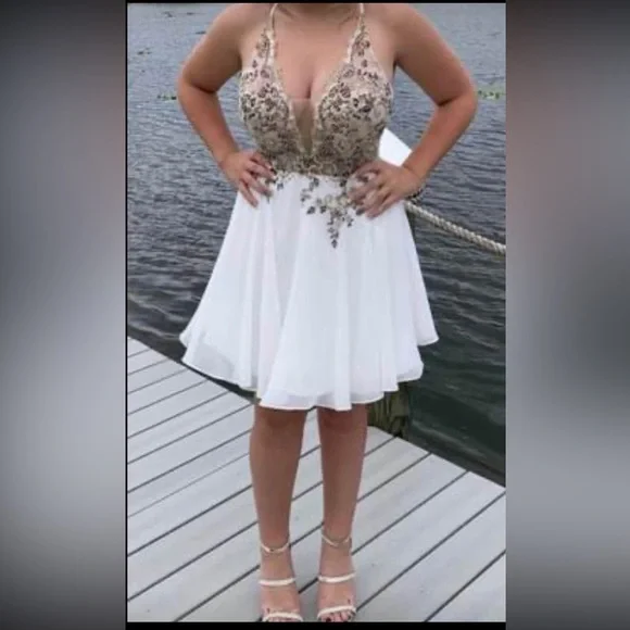 JVN by Jovani - Size 10 (w/ corset back can adjust up/down a size). Off-white - Picture 5 of 9